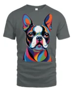 Colorful Pop Art French Bulldog Portrait Graphic T Shirt - gray t-shirt on white background