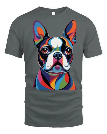 Colorful Pop Art French Bulldog Portrait Graphic T Shirt - gray t-shirt on white background