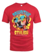 Pawsitive Stylish Cool Dog With Sunglasses Graphic T Shirt - red t-shirt on white background