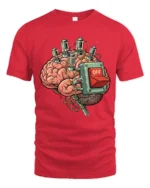 Funny Brain Power Off Switch Retro Science Humor Graphic T Shirt - red t-shirt on white background