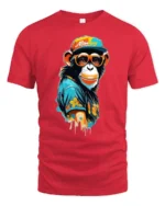 Cool Stylish Monkey With Sunglasses Street Art Graphic T Shirt - red t-shirt on white background