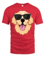 Cool Golden Retriever Dog With Sunglasses Funny Graphic T Shirt - red t-shirt on white background