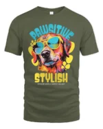 Pawsitive Stylish Cool Dog With Sunglasses Graphic T Shirt - military green t-shirt on white background
