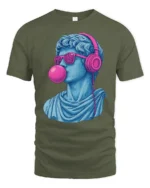 Cool David Statue With Headphones Bubblegum Pop Art T Shirt - military green t-shirt on white background