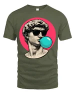 Cool David Statue Bubblegum Pop Art Graphic T Shirt Retro Aesthetic - military green t-shirt on white background
