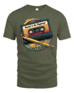 Retro Rewind To The Beginning Cassette Tape Graphic T Shirt - military green t-shirt on white background