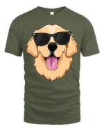 Cool Golden Retriever Dog With Sunglasses Funny Graphic T Shirt - military green t-shirt on white background