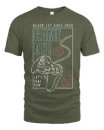 Game On Never Say Game Over Gamer Controller Graphic T Shirt - military green t-shirt on white background