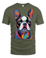 Colorful Pop Art French Bulldog Portrait Graphic T Shirt - military green t-shirt on white background