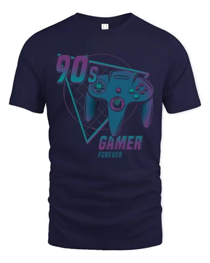 Retro 90s Gamer Forever Vintage Game Controller Graphic T Shirt - navy t-shirt on white background