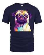 Colorful Pop Art Pug Dog Portrait Graphic T Shirt Stylish Pet Lover Tee - navy t-shirt on white background