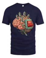 Funny Brain Power Off Switch Retro Science Humor Graphic T Shirt - navy t-shirt on white background