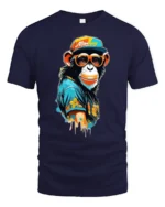 Cool Stylish Monkey With Sunglasses Street Art Graphic T Shirt - navy t-shirt on white background