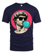 Cool David Statue Bubblegum Pop Art Graphic T Shirt Retro Aesthetic - navy t-shirt on white background