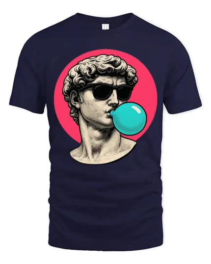 Cool David Statue Bubblegum Pop Art Graphic T Shirt Retro Aesthetic - navy t-shirt on white background