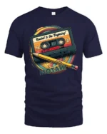 Retro Rewind To The Beginning Cassette Tape Graphic T Shirt - navy t-shirt on white background