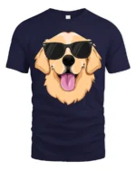 Cool Golden Retriever Dog With Sunglasses Funny Graphic T Shirt - navy t-shirt on white background