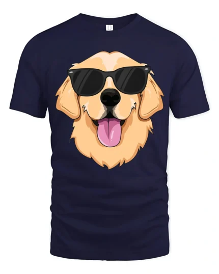 Cool Golden Retriever Dog With Sunglasses Funny Graphic T Shirt - navy t-shirt on white background