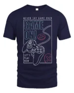 Game On Never Say Game Over Gamer Controller Graphic T Shirt - navy t-shirt on white background