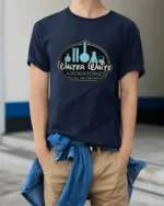 Walter White Laboratories Respect The Chemistry Science Graphic T Shirt - model wearing navy tee with hands in pockets