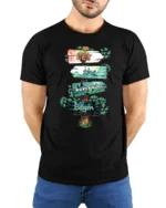 Let The Adventure Begin Inspirational Outdoor Travel Graphic T Shirt - model wearing black tee with hands behind back