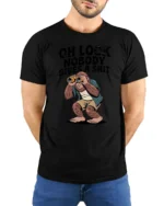 Oh Look Nobody Gives A Shit Funny Bigfoot Sarcastic Humor T Shirt - model wearing black tee with hands behind back