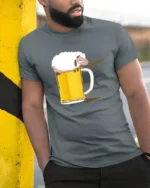 Funny Beer Sheep Baa Beer Lover Humor Graphic T Shirt - model wearing grey tee, leaning on column