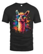 Colorful Cool Llama With Sunglasses And Headphones Graphic T Shirt - black t-shirt on white background