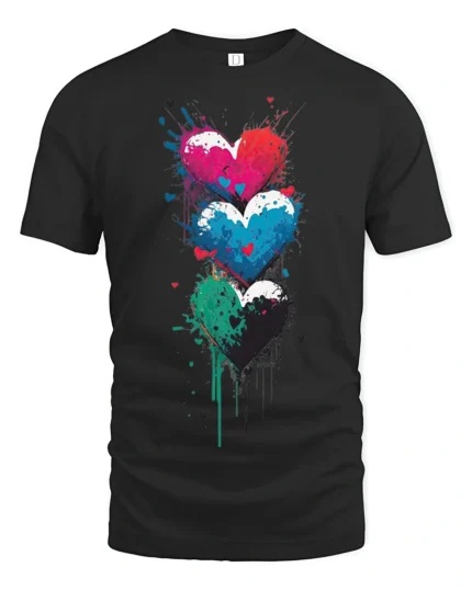 Colorful Graffiti Hearts Love Graphic T Shirt Artistic Street Style Tee - black t-shirt on white background