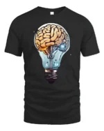 Creative Brain Lightbulb Idea Graphic T Shirt Science Nerd Tee - black t-shirt on white background