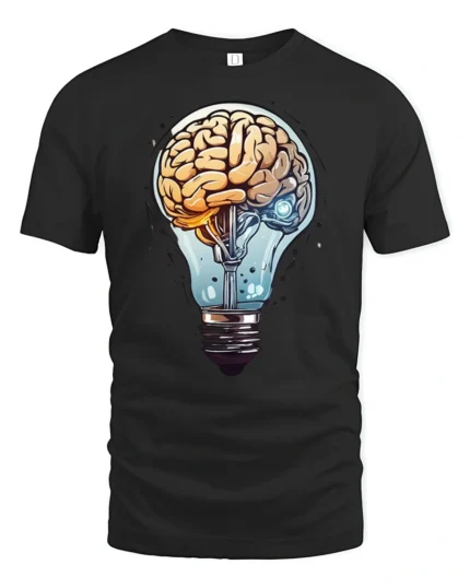 Creative Brain Lightbulb Idea Graphic T Shirt Science Nerd Tee - black t-shirt on white background