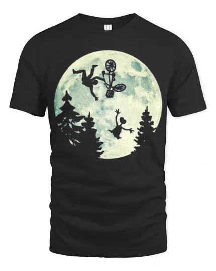 Funny Moonlight BMX Alien Parody Graphic T Shirt Retro Bike Tee - black t-shirt on white background