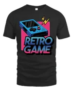 Retro Game Console Graphic T Shirt Vintage Gamer Arcade Style Tee - black t-shirt on white background