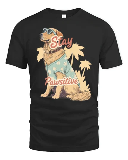 Stay Pawsitive Funny Golden Retriever Dog Lover Graphic T Shirt - black t-shirt on white background