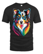 Colorful Border Collie Rainbow Pop Art Dog Lover Graphic T Shirt - black t-shirt on white background