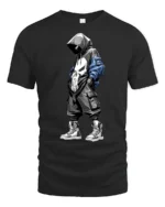 Urban Streetwear Hooded Skull Graphic T Shirt Cool Street Style Tee - black t-shirt on white background
