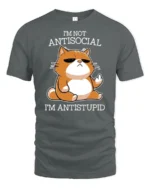 Funny Antisocial Cat Antistupid Humor Graphic T Shirt Attitude Tee - gray t-shirt on white background