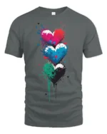 Colorful Graffiti Hearts Love Graphic T Shirt Artistic Street Style Tee - gray t-shirt on white background