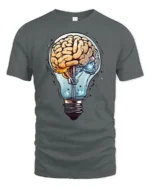 Creative Brain Lightbulb Idea Graphic T Shirt Science Nerd Tee - gray t-shirt on white background