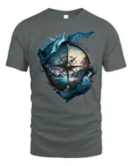 Vintage Nautical Compass Adventure Graphic T Shirt Explorer Style Tee - gray t-shirt on white background