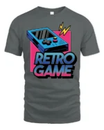 Retro Game Console Graphic T Shirt Vintage Gamer Arcade Style Tee - gray t-shirt on white background