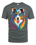 Colorful Border Collie Rainbow Pop Art Dog Lover Graphic T Shirt - gray t-shirt on white background