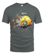 Retro Futuristic Steampunk Submarine Spaceship Graphic T Shirt - gray t-shirt on white background