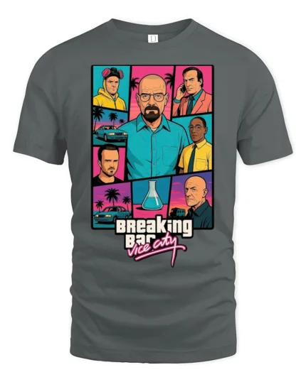 Retro Crime Series Vice City Style Graphic T Shirt Vintage Parody Tee - gray t-shirt on white background