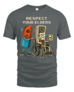 Respect Your Elders Retro Gaming Humor Graphic T Shirt Gamer Tee - gray t-shirt on white background