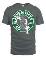 Seven Days Coffee Horror Parody Graphic T Shirt Funny Scary Tee - gray t-shirt on white background