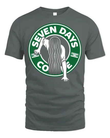 Seven Days Coffee Horror Parody Graphic T Shirt Funny Scary Tee - gray t-shirt on white background