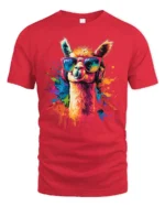 Colorful Cool Llama With Sunglasses And Headphones Graphic T Shirt - red t-shirt on white background