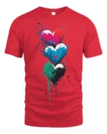 Colorful Graffiti Hearts Love Graphic T Shirt Artistic Street Style Tee - red t-shirt on white background