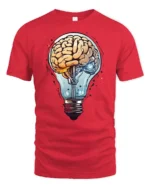 Creative Brain Lightbulb Idea Graphic T Shirt Science Nerd Tee - red t-shirt on white background